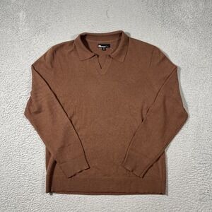 NWOT The Commons Sz XL Cappucino Brown 100% Cashmere Polo Johnny Collar Sweater